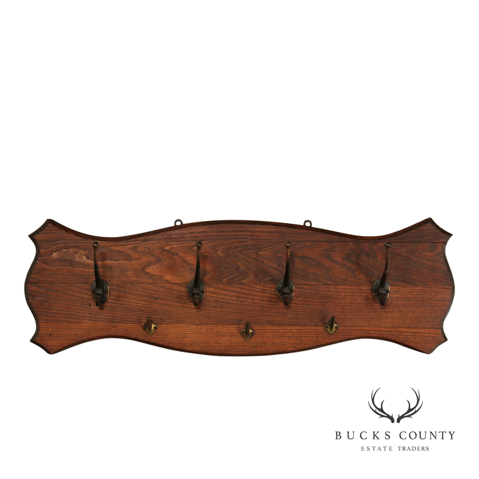 Antique Oak Wall-Mounted Coat Rack
