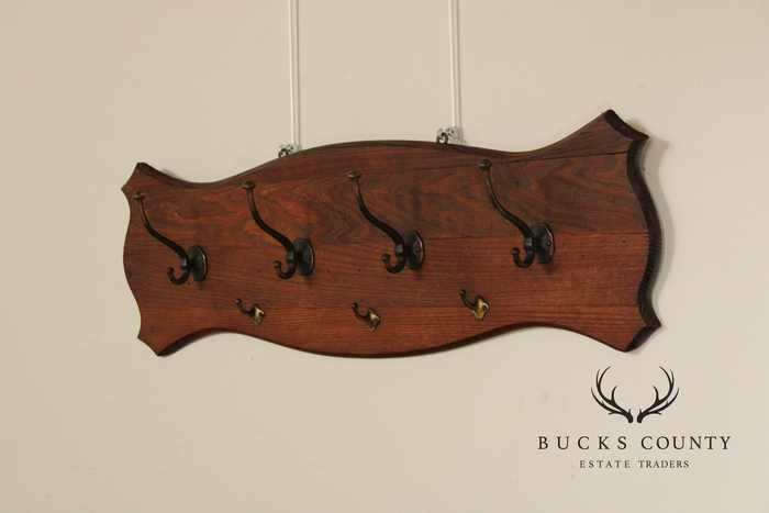 Antique Oak Wall-Mounted Coat Rack