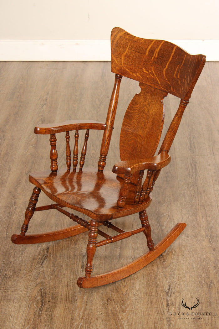 Antique Victorian Oak Child's Miniature Rocker
