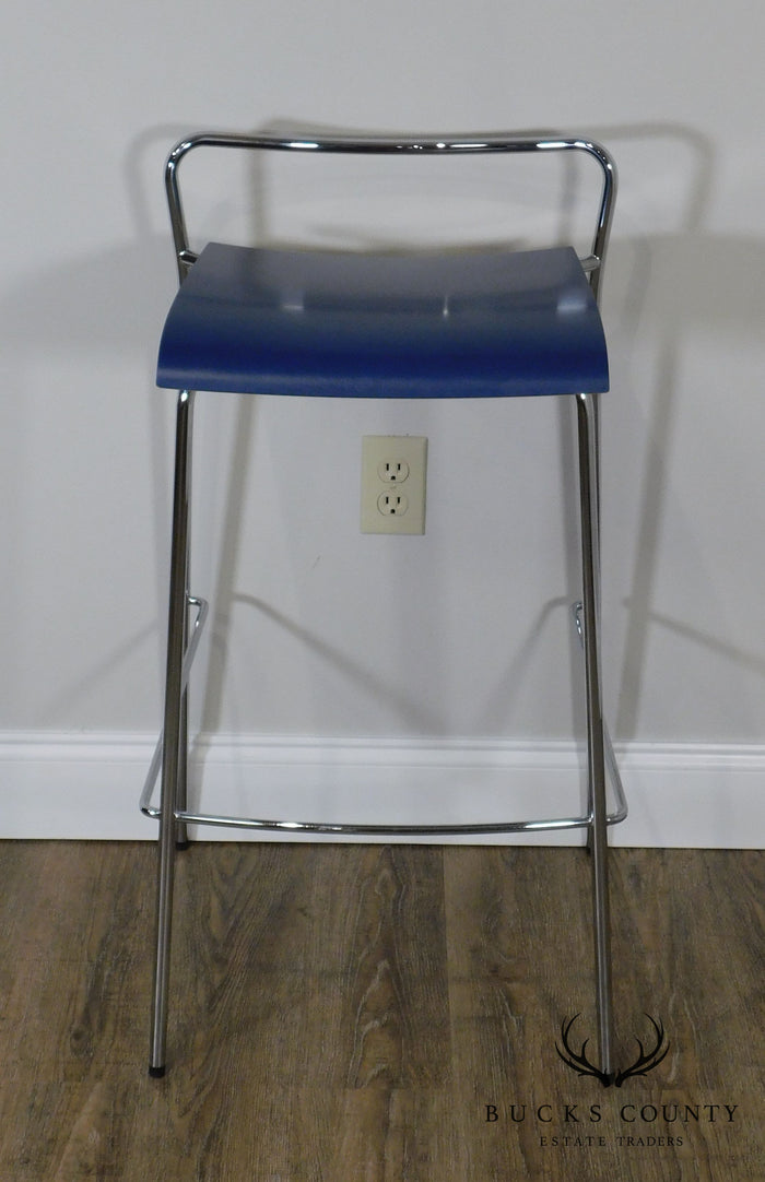 Antti Kotilainen Chrome Frame Blue Seat Piiroinen Bar Stool