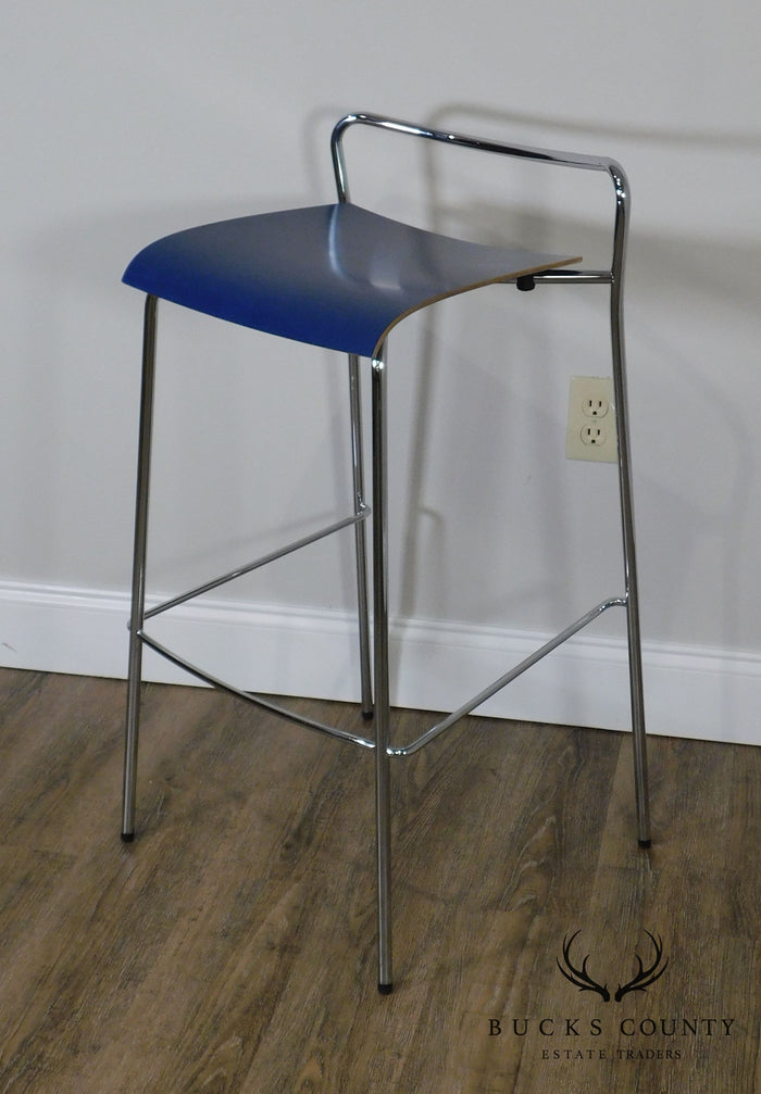 Antti Kotilainen Chrome Frame Blue Seat Piiroinen Bar Stool
