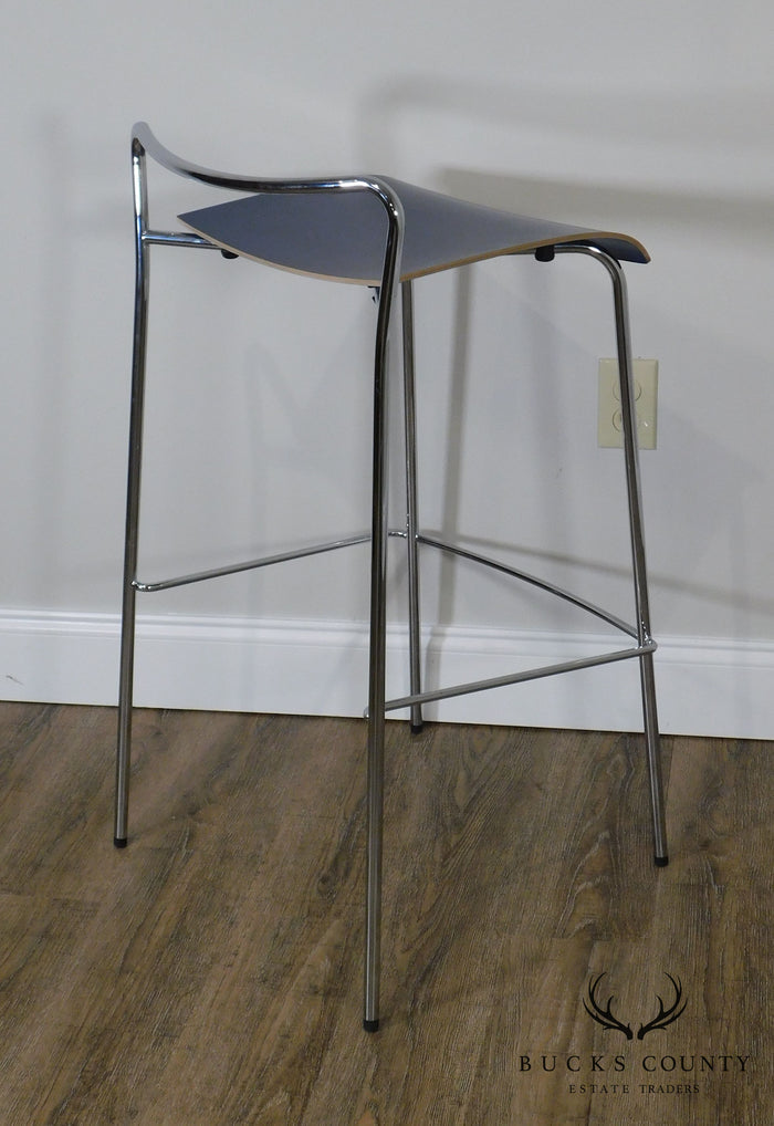 Antti Kotilainen Chrome Frame Blue Seat Piiroinen Bar Stool