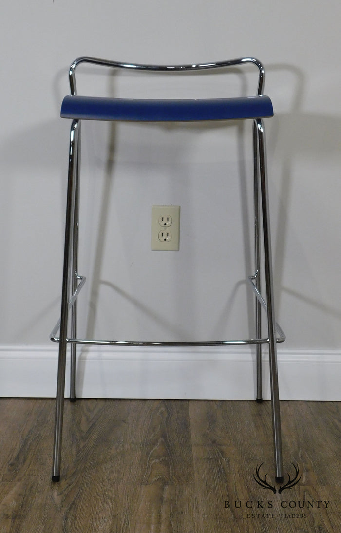 Antti Kotilainen Chrome Frame Blue Seat Piiroinen Bar Stool