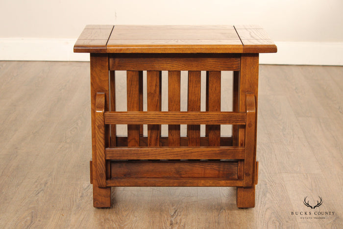 Arts & Crafts Style Oak Side Table and Magazine Rack