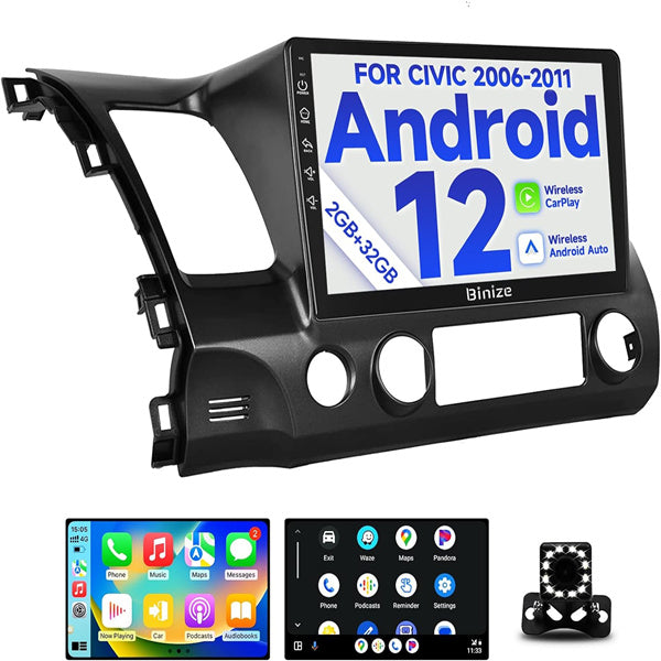 Binize Car Radio Compatible with Honda Civic 2006 2007 2008 2009 2010 2011,Car Stereo Android 13 Touch Screen Wireless CarPlay&Android Auto