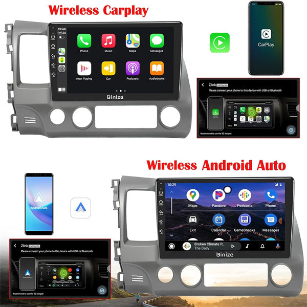 Binize Car Radio Compatible with Honda Civic 2006 2007 2008 2009 2010 2011,Car Stereo Android 13 Touch Screen Wireless CarPlay&Android Auto