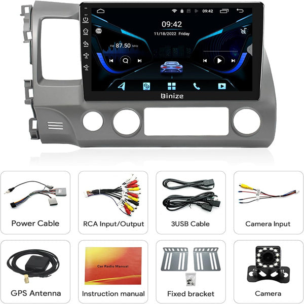 Binize Car Radio Compatible with Honda Civic 2006 2007 2008 2009 2010 2011,Car Stereo Android 13 Touch Screen Wireless CarPlay&Android Auto