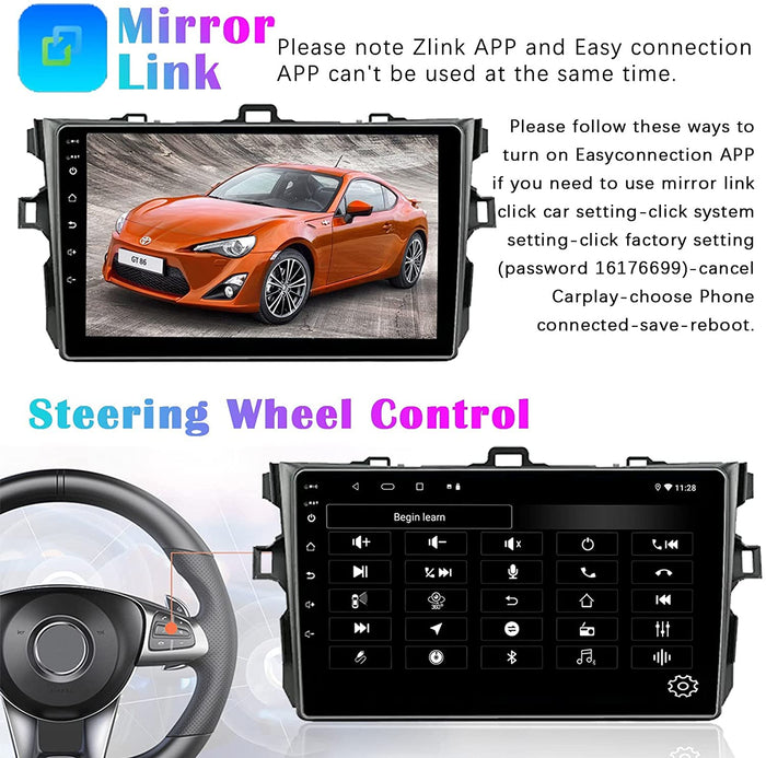 Binize Corolla 2008-2012 with Toyota android auto Carplay