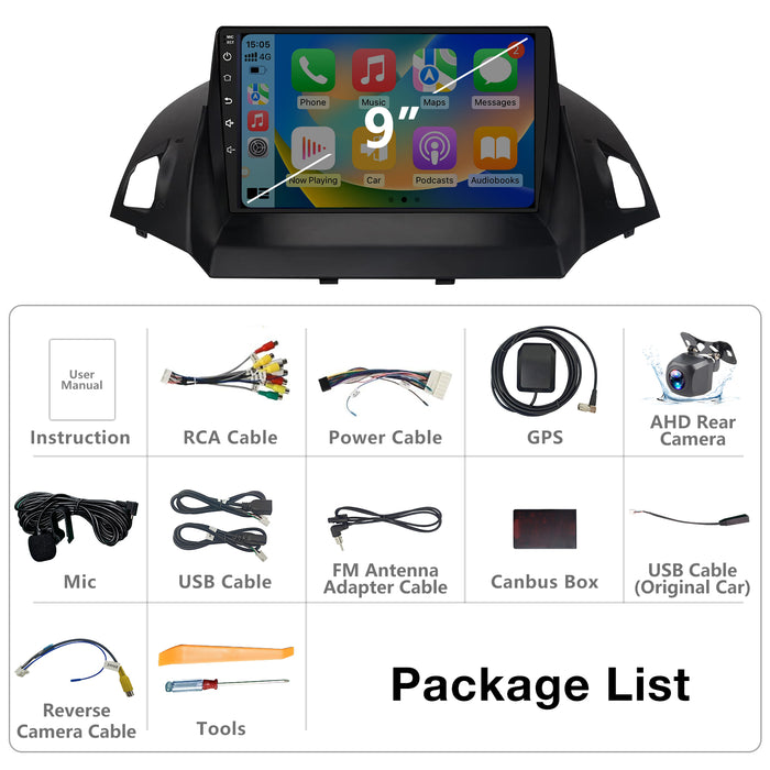 Car Radio Stereo Compatible with Ford Escape 2013 2014 2015 2016 2017 2018 2019,Android 13 Head Unit,WiFi/Bluetooth/Wireless CarPlay Andriod Auto