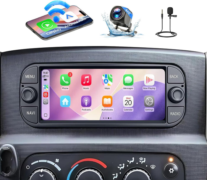 Car Radio Stereo for Dodge RAM 2002-2006/Jeep Wrangler 2003-2006/Caravan 2004-2007- Wireless CarPlay/Android Auto, GPS, Backup Camera, WiFi/Bluetooth