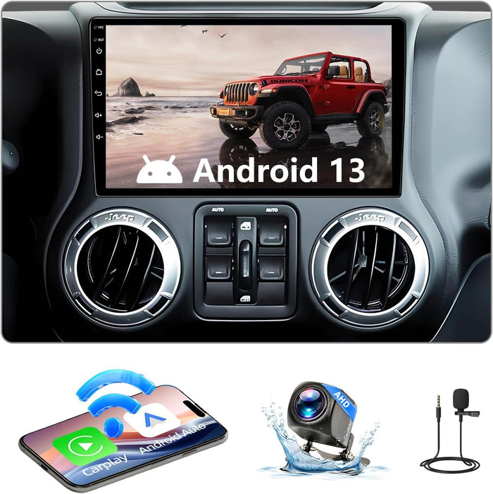 Car Radio Stereo for Jeep Wrangler (2007-2018), Dodge Ram(2009-2012), JK, Compass. Wireless CarPlay & Android Auto, Touchscreen, WiFi/BT/GPS/FM/Backup Camera/SWC