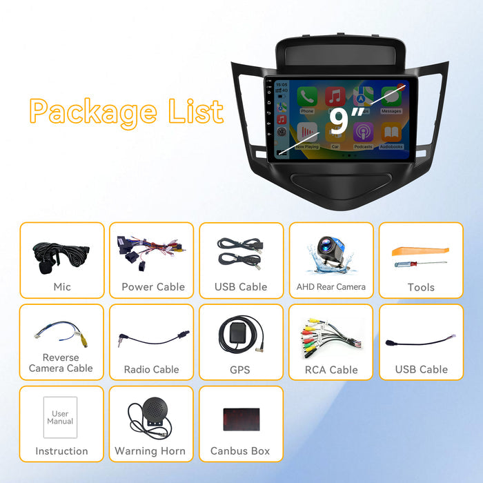 Car Stereo for Chevrolet Cruze 2009-2015 Upgrade Wireless CarPlay & Android Auto AHD Backup Camera GPS SWC FM WiFi Bluetooth