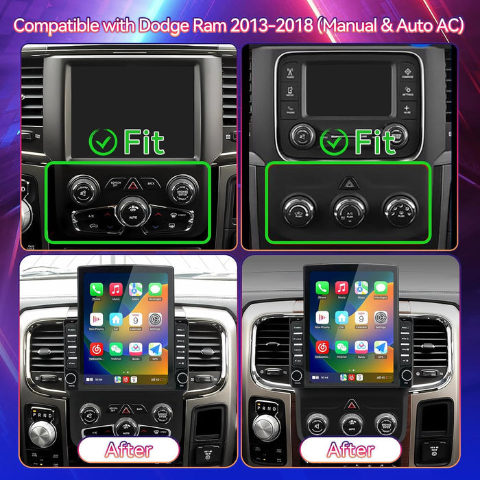 Car Stereo for Dodge Ram 1500/2500/3500 2013-2018 Upgrade Wireless CarPlay & Android Auto AHD Backup Camera GPS SWC FM WiFi Bluetooth
