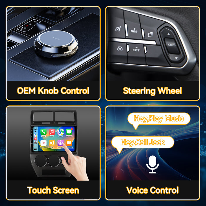 Car Stereo for Jeep Compass 2007-2009 Upgrade Wireless CarPlay & Android Auto AHD Backup Camera GPS SWC FM WiFi Bluetooth