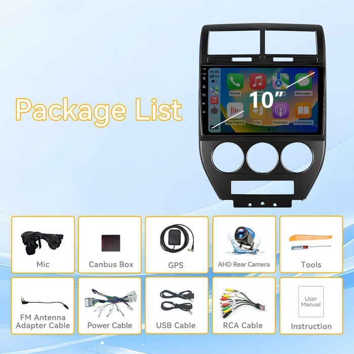 Car Stereo for Jeep Compass 2007-2009 Upgrade Wireless CarPlay & Android Auto AHD Backup Camera GPS SWC FM WiFi Bluetooth