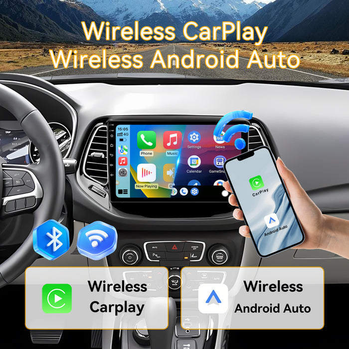 Car Stereo for Jeep Compass 2017-2020 Upgrade Wireless CarPlay & Android Auto AHD Backup Camera GPS SWC FM WiFi Bluetooth