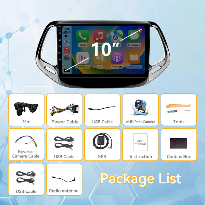 Car Stereo for Jeep Compass 2017-2020 Upgrade Wireless CarPlay & Android Auto AHD Backup Camera GPS SWC FM WiFi Bluetooth