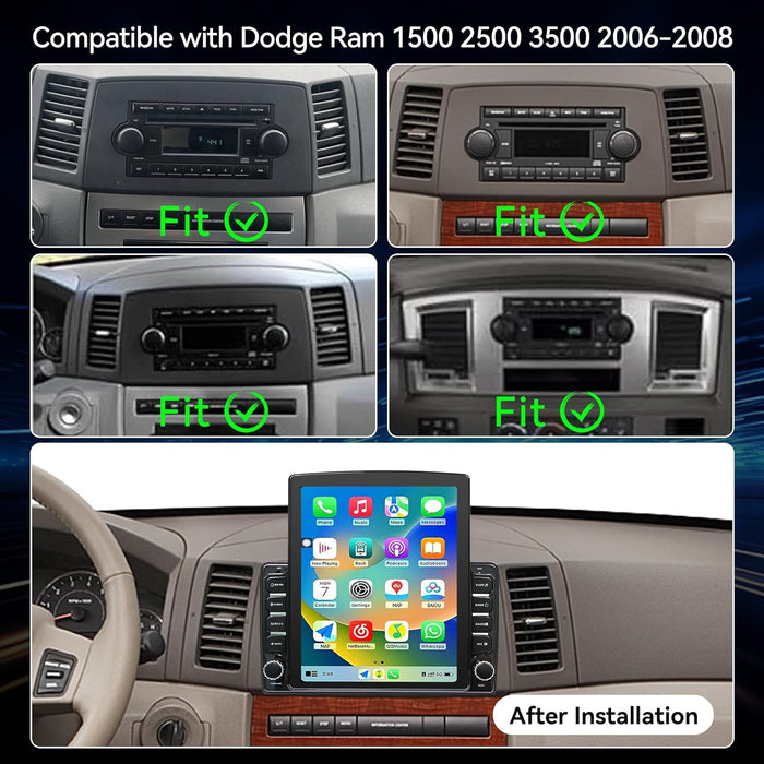 Car Stereo Radio for Dodge Ram 1500 2500 3500 2006 2007 2008 Wireless CarPlay & Android Auto AHD Backup Camera Upgrade GPS WiFi SWC FM Bluetooth