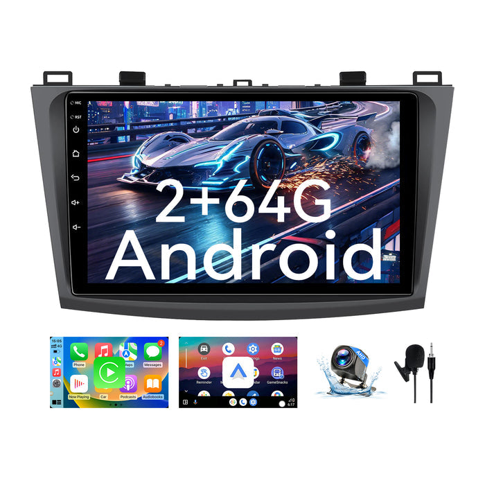 Car Stereo Radio for Mazda 3 2010-2013 with Wireless CarPlay & Android Auto, 9-Inch Touchscreen GPS BT 5GWIFI FM SWC