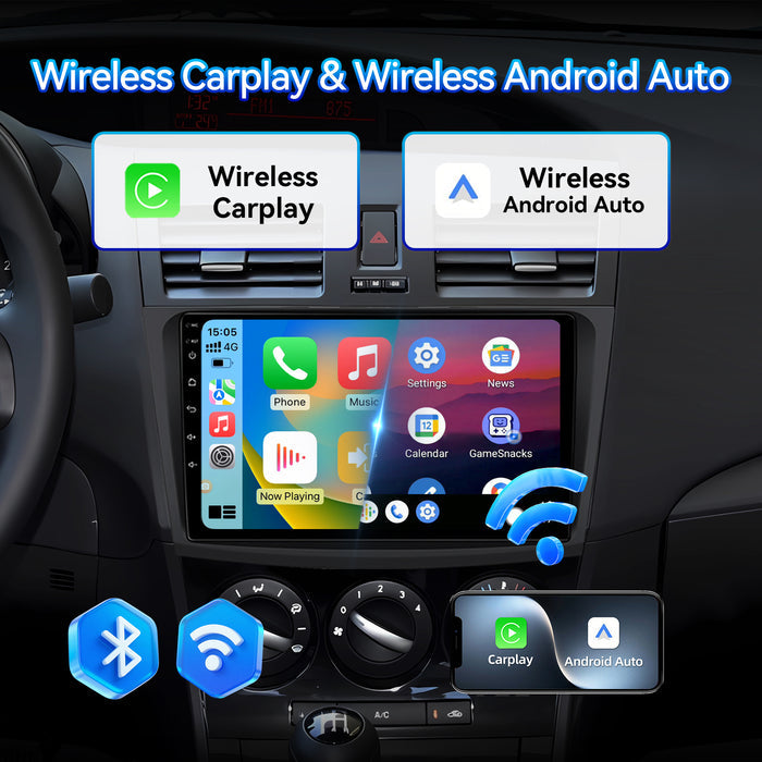 Car Stereo Radio for Mazda 3 2010-2013 with Wireless CarPlay & Android Auto, 9-Inch Touchscreen GPS BT 5GWIFI FM SWC