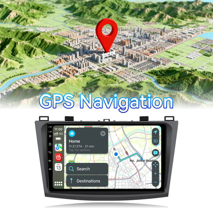 Car Stereo Radio for Mazda 3 2010-2013 with Wireless CarPlay & Android Auto, 9-Inch Touchscreen GPS BT 5GWIFI FM SWC
