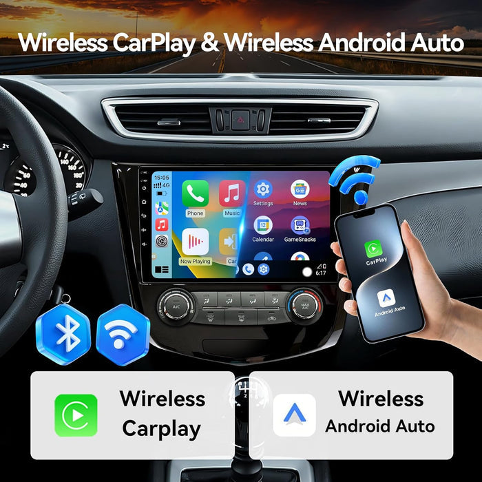 Car Stereo Radio for Nissan Rogue 2014 2015 2016 2017 2018 Manual AC Wireless CarPlay & Android Auto AHD Backup Camera  GPS SWC WiFi Bluetooth
