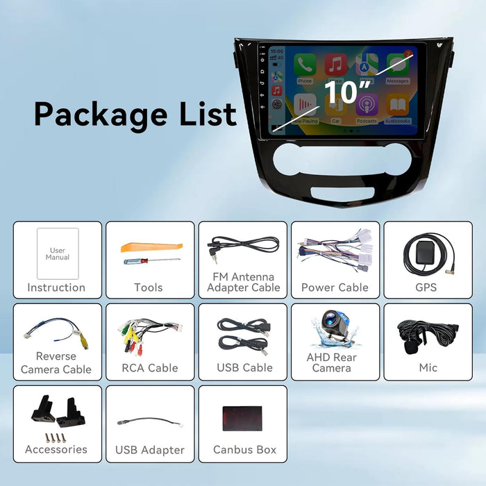 Car Stereo Radio for Nissan Rogue 2014 2015 2016 2017 2018 Manual AC Wireless CarPlay & Android Auto AHD Backup Camera  GPS SWC WiFi Bluetooth