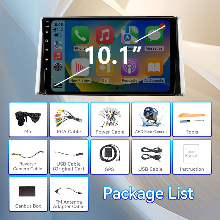Car Stereo Radio for Toyota RAV4 2019-2022 with Wireless CarPlay & Android Auto 10.1" IPS HD Touchscreen GPS Navigation Bluetooth SWC FM DSP Backup Camera
