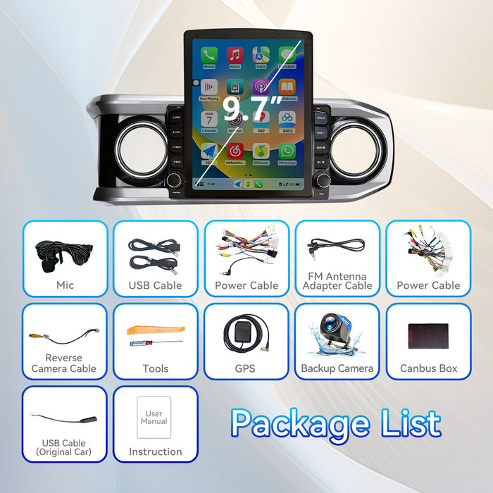 Car Stereo Radio for Toyota Tacoma 2016-2023 with Wireless CarPlay & Android Auto GPS SWC 1080p Backup Camera