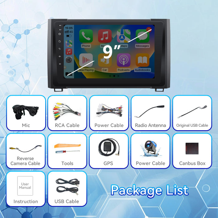 Car Stereo Radio for Toyota Tundra 2014-2021 with Wireless CarPlay & Android Auto 9-Inch IPS Touch Screen GPS SWC Bluetooth FM Backup Camera
