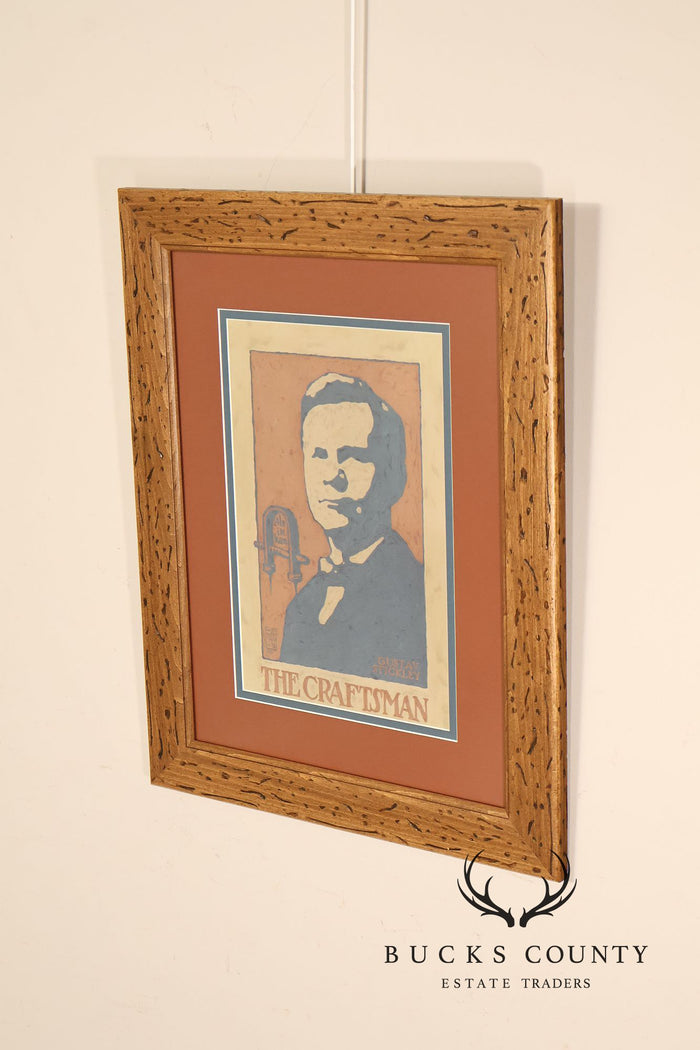 Double Matted Wood Framed Lithograph of Gustav Stickley Portrait