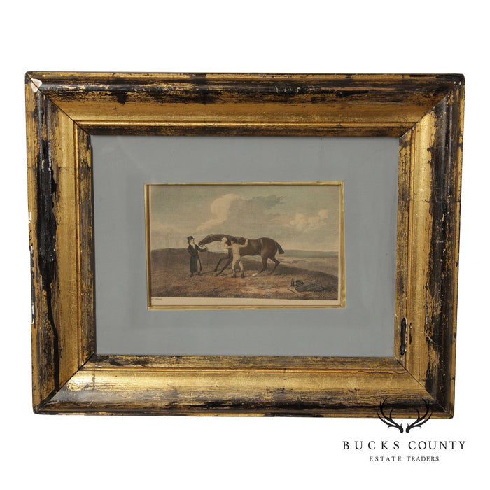 English Traditional Antique Framed Equestrian Print, 'Rubbing Down'