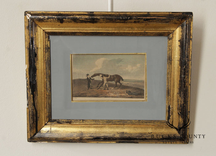English Traditional Antique Framed Equestrian Print, 'Rubbing Down'