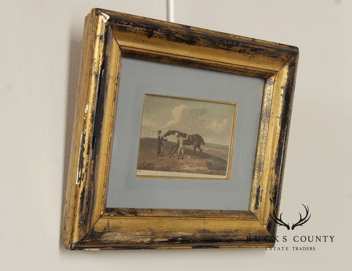 English Traditional Antique Framed Equestrian Print, 'Rubbing Down'