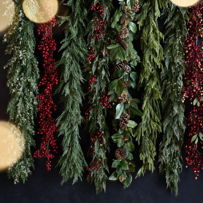 Faux Pre-Lit Cedar & Boxwood Garland 6'