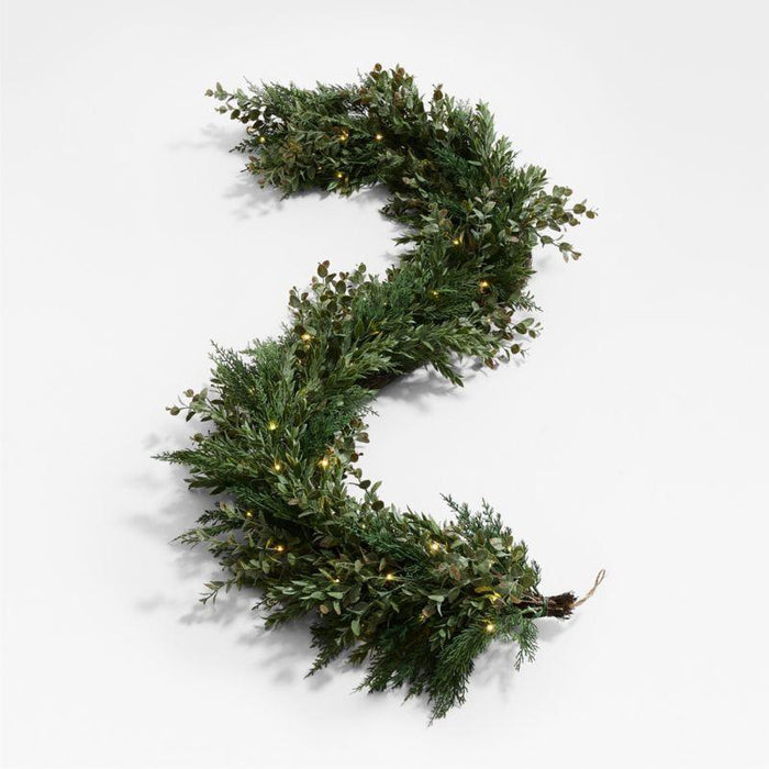 Faux Pre-Lit Cedar & Boxwood Garland 6'
