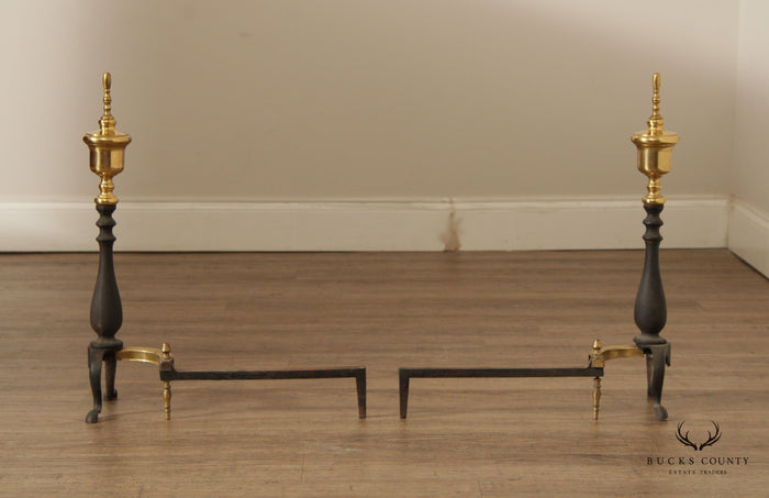 Federal Style Brass and Cast Iron Pair of Andirons
