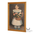 Framed Girl With Basket Of Flowers Print After An American Folk Portrait