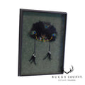 Hand Crafted Mardi Gras Mask with Peacock Feathers and Beaded Ties, Framed
