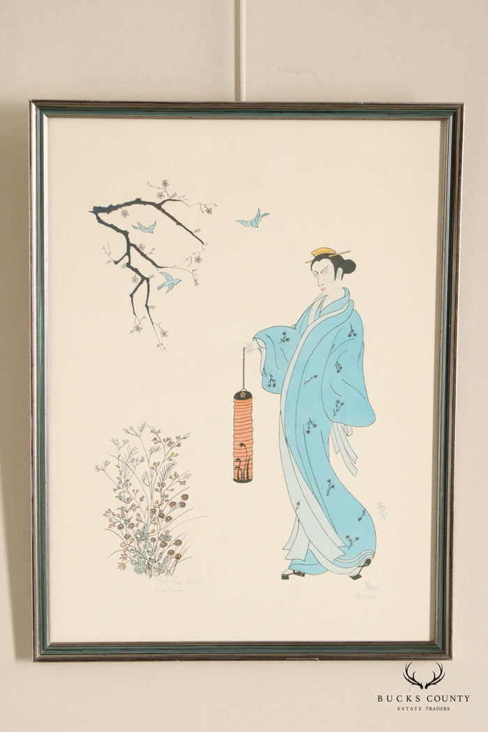 Japanese Traditional Pair of Framed Prints, Signed