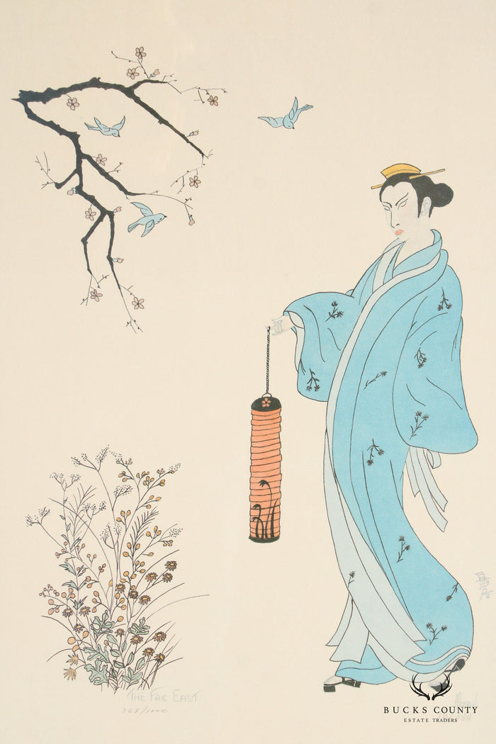 Japanese Traditional Pair of Framed Prints, Signed