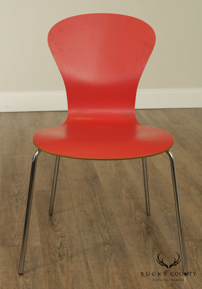 Knoll Studio Sprite Red Molded Plywood Chrome Base Side Chair