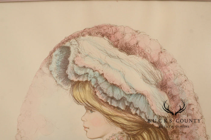 Mary Vickers Handcolored Lithograph, 'Golden Tresses'