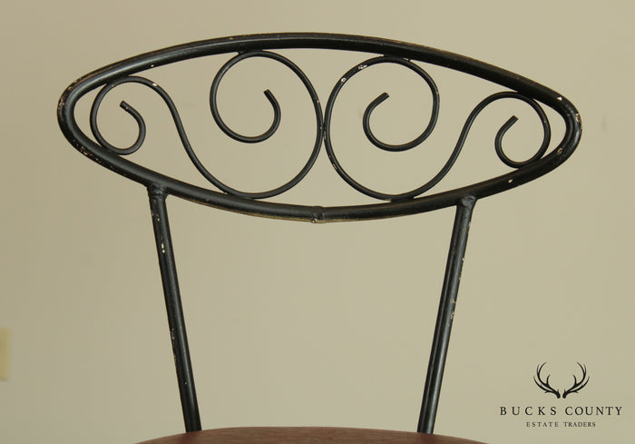 Mid Century Modern Pair Wrought Iron Barstools