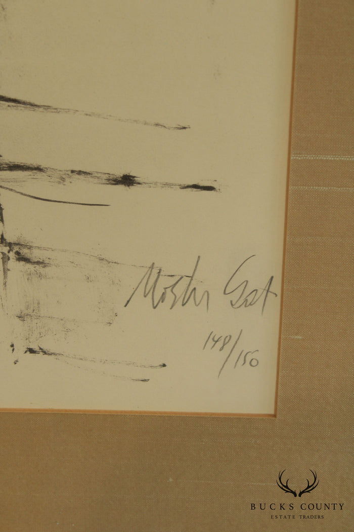 Moshe Gat Modernist Lithograph Old Man & Boy Signed in Pencil # 148/150