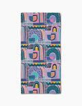 The New Dawn bar towel by Masha Volnova features a vibrant geometric abstract design on white, made from soft Geoweave fabric for superior absorbency.