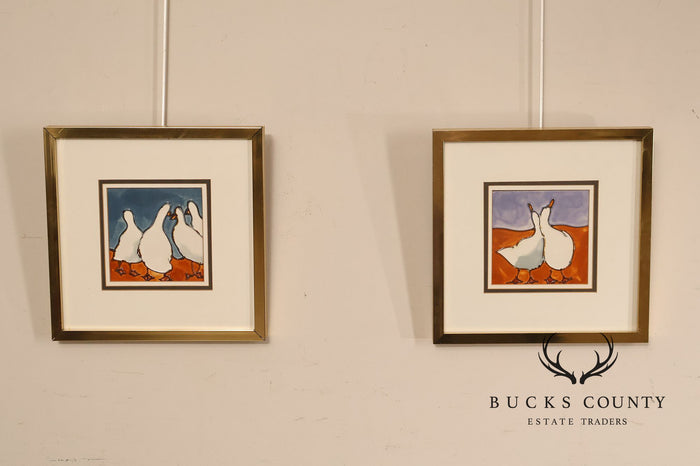 Pair of Harris G. Strong Framed Duck Ceramic Tile Matted Art