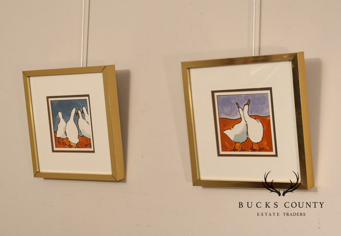 Pair of Harris G. Strong Framed Duck Ceramic Tile Matted Art