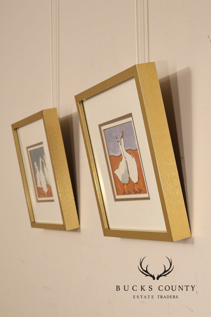 Pair of Harris G. Strong Framed Duck Ceramic Tile Matted Art