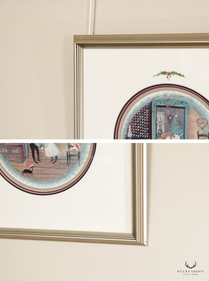 Pat Buckley Moss 'Under the Mistletoe' OffSet Lithograph